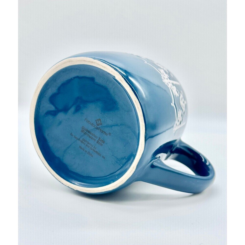Fabulous Home Filigree Embossed Teal Blue Green White Coffee Mug Cup - Picture 6 of 8